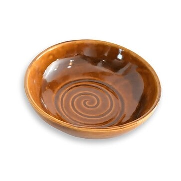 Small Stoneware Tapas Bowl, 5" Handcrafted Serving Dish - Brown, Spiral