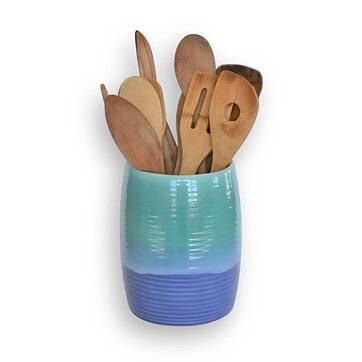 Stoneware Wine Chiller & Utensil Crock, Blue-Green Glaze - Blue Green