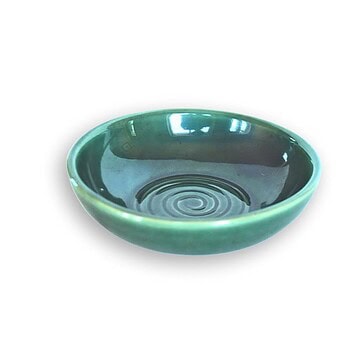 Small Stoneware Tapas Bowl, 5" Handcrafted Serving Dish - Green, Spiral