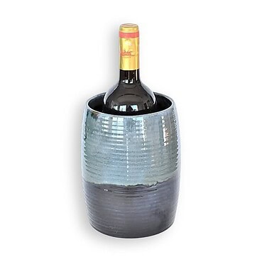 Stoneware Wine Chiller & Utensil Crock, Blue-Green Glaze - Black Gray