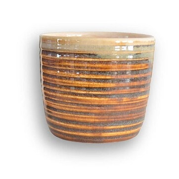 Ribbed Stoneware Mezcal Tumbler, 7 oz – Handmade Barware - Brown, Single