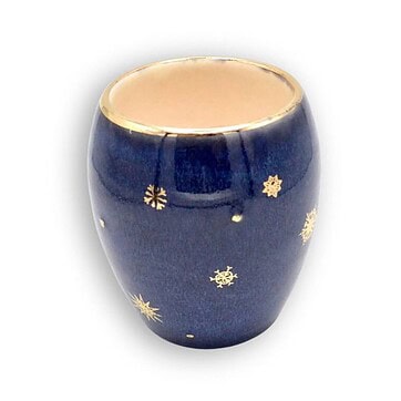 22K Gold Snowflake Stemless Wine Glass – 7 oz Stoneware - Navy and Gold, Single