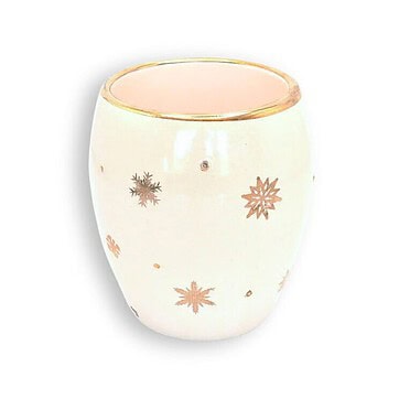 22K Gold Snowflake Stemless Wine Glass – 7 oz Stoneware - White and Gold, Single